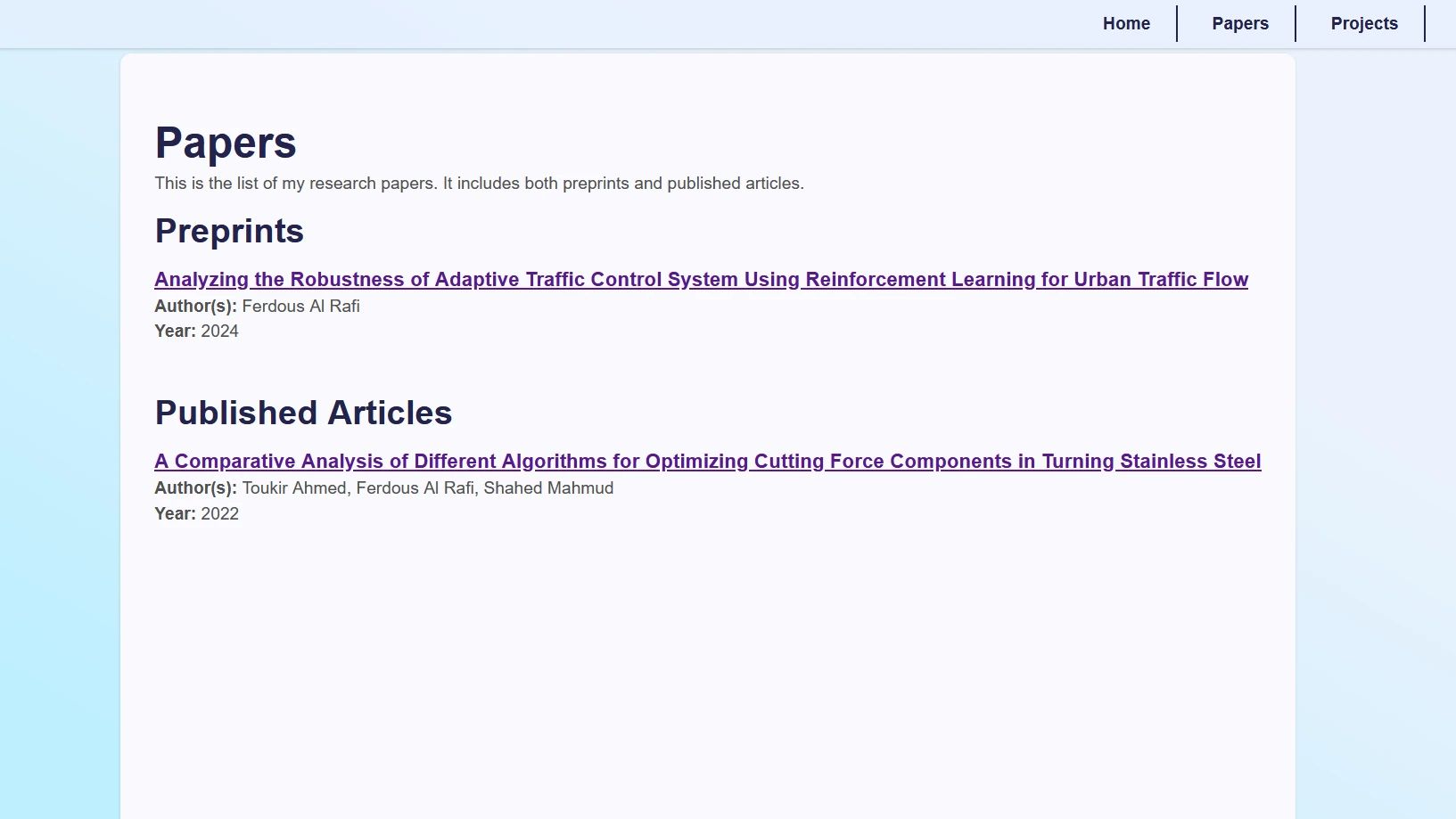 Screenshot of Portfolio Website project